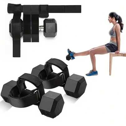 1 对踝关节训练带，用于缓解小腿肌肉酸痛，可调节哑铃脚部固定装置，用于激活臀部肌肉，哑铃踝关节带有助于缓解腿部疼痛，增加活动范围。