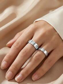 2/1pc Golden Jewelry Set, Sophisticated And Stainless Steel Ring, Ideal For Intimate Dating, Upscale Party Occasions, Daily Business Commutes, And Memorable Gifting, Crafted With A Minimalist Design And Eye-Catching Details, Sturdy Construction For Long-Term Wear, Combines Modern Fashion With Classic Elegance - Multicolor - View 2