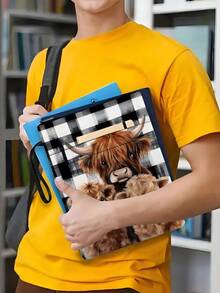 1pc Cute Cow Themed Zippered Book Cover With Lining, Paperback Book Protective Sleeve, Paperback Book Cover, Book Jacket, Book Protector, Book Bag, Printed Book Bag With Front Pocket Multi-Functional Book Storage Bag, Suitable For School, Students, Teachers, Book Lovers - Single Piece - View 5
