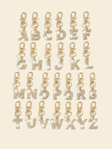 1pc Fashion European & American Unisex Minimalist Cute 26 English Letter Shape Keychain Pendant Accessory, Embedded With Rhinestones, Suitable For Men & Women Car Keys, Bags, Decoration And Holiday Gifts - Gold - View 3