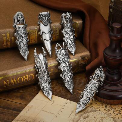 1pc Punk Metal Copper Open Nail Ring, Adjustable Mechanical Personalized Armor Ring For Men & Women