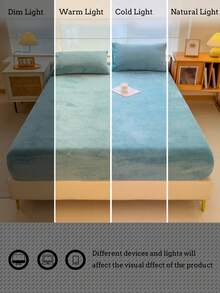 Crystal Velvet Solid Lake Blue Soft & Comfortable Bedding Set (1*Fitted Sheet + 2*Pillowcases), Machine Washable, Suitable For Bedroom & Guest Room, All Seasons - Mint Blue - View 5
