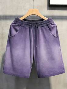 Men's Heavyweight Gradient Washed Drawstring Shorts - Casual Streetwear Elastic Waist Knee Length Shorts With Pockets - Vintage Distressed Denim Look Summer Bottoms For Men -  Y2K Inspired Relaxed Fit Casual Shorts For Daily Wear, Street Style, And Outdoor Activities - 2026 New Arrival American Fashion Essentials - Màu tím - Xem 1
