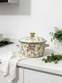 1个搪瓷涂层双耳汤锅，带盖炖锅，不粘锅，适用于燃气灶和电磁炉 - 查看 4