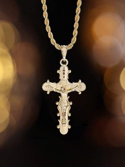 1 pieza Collar con colgante de cruz de Jesús de 18K YS, joyería de estilo hip-hop y punk, adecuada para uso diario de hombres y mujeres