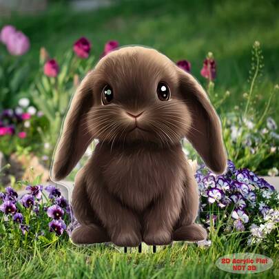 1个2D亚克力棕色兔子花园插牌，户外庭院花园草坪花盆装饰，适用于庭院、草坪和园艺 - 户外装饰 - 花园装饰插牌