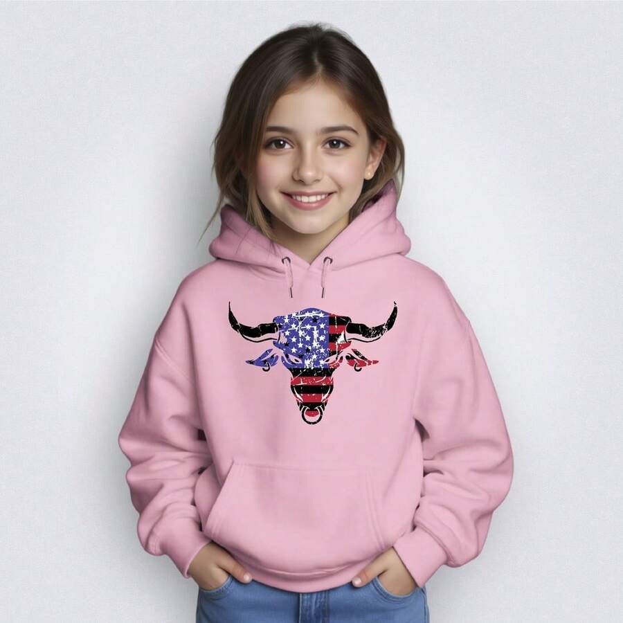 Blusa Moletom Infantil Canguru Capuz Touro USA Agro Country Shopping Envio 24H - Fúcsia - Visão 1