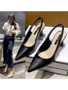 Sandalias De Tacón Puntiagudo A La Moda - Negro - Ver 3