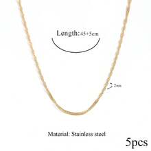 5pcs/Set Stainless Steel Bead Chain, 50cm Total Length, Cross & O-Shape Wavy Chain Necklace, Gold Plated, 5cm Adjustable Chain Length, Lobster Clasp, DIY Necklace - Gold - View 7