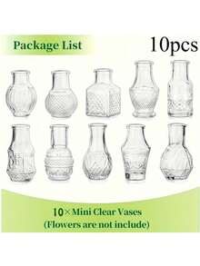 10pcs/Set Bohemian Style Glass Vase Set | Rustic Mini Vases, Suitable For Wedding, Home And Restaurant Table Decor, Christmas Decor Bottles, Small Vintage Glass Button Vases, Candle Holders, Tabletop Decor, Elegant Transparent Button Vases For Flowers, Wedding Decor, Home Decor, Bedroom Decor, Room Decor - Multicolor - View 12