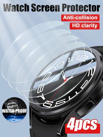 4pcs Tempered Glass Screen Protector, High Definition, Waterproof, Anti-Fingerprint, High Hardness Material Anti-Collision, Unbreakable, Suitable For Samsung Gear S2/Gear S3/Gear S4/Gear Sport/Galaxy Watch4 40mm/Galaxy Watch4 44mm/Galaxy Watch5 40mm/Galaxy Watch5 44mm/Galaxy Watch5 Pro 45mm/Galaxy Watch6 40mm/Galaxy Watch6 44mm/Galaxy Watch6 47mm/Galaxy Watch3 45mm/Galaxy Watch3 41mm And Other Models.