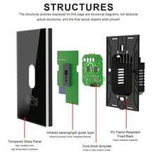Interruptor inteligente con sensor de infrarrojos - Opciones con y sin WiFi, panel de vidrio templado, control con un gesto de la mano, compatible con Alexa/Smart Home/Tuya, control remoto y programación a través de la aplicación, apto para LED/incandescente de hasta 400W, no requiere cable neutro, material ignífugo de PC - Multicolor - Ver 11