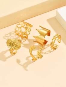 5pcs/Set Fashion Multi-Element Crown Open Ring, Stainless Steel Hollow Heart Ring, Waterproof Non-Fading Finger Jewelry For Women, Holiday Gift & Party Wear - Multiple Elements - View 11