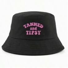 قبعة دلو مطبوعة بعبارة "TANNED AND TIPSY" موضة للنساء، مناسبة للارتداء في الخارج خلال الربيع والصيف، هدية مثالية - متعدد الألوان - مشاهدة 7