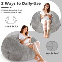 HABUTWAY - Puf grande de 3 pies con relleno de espuma viscoelástica terciopelo ultrasuave con asa portátil y funda extraíble cómodo sofá para sala de estar sin montaje gris claro - Gris Claro - Ver 5