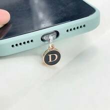 1个双面黑色26字母防尘手机塞/英文字母姓名首字母充电挂件/读卡器/兼容Type-C/Lightning（5-14）接口/情侣防尘塞 - 黑色 - 查看 14