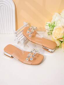 A Pair Of Girls' Transparent Rhinestone Iridescent Beads With Double Straps For Cooldown - Clear - View 6