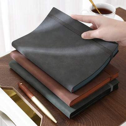 1pc A5 Premium Soft Leather Bound Notebook, 100gsm Thick Paper - No Ink Leakage, Smooth Writing | Thick PU Leather Cover, Skin-Friendly Texture | Elegant Color Framed Design, Thick Inner Pages, Refined High-End Notebook For Business, Office, Journaling, Gifting (Stylish & Durable) Notebook, Diary, Premium Gift, Office Supplies #Writing