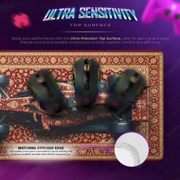 1pc F1 Racing Car Persian Carpet Design Desk Mat | Racing Game Office Mouse Pad, Desktop Accessory, Non-Slip Bottom And Stitched Edge Keyboard Mouse Pad, Computer Long Desk Mat For Gaming And Office - View 3