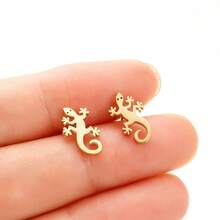 1 Pair Stainless Steel Lizard Stud Earrings Fashion Gecko Cocktail Earrings Women Wedding Jewelry - GED702 - View 7