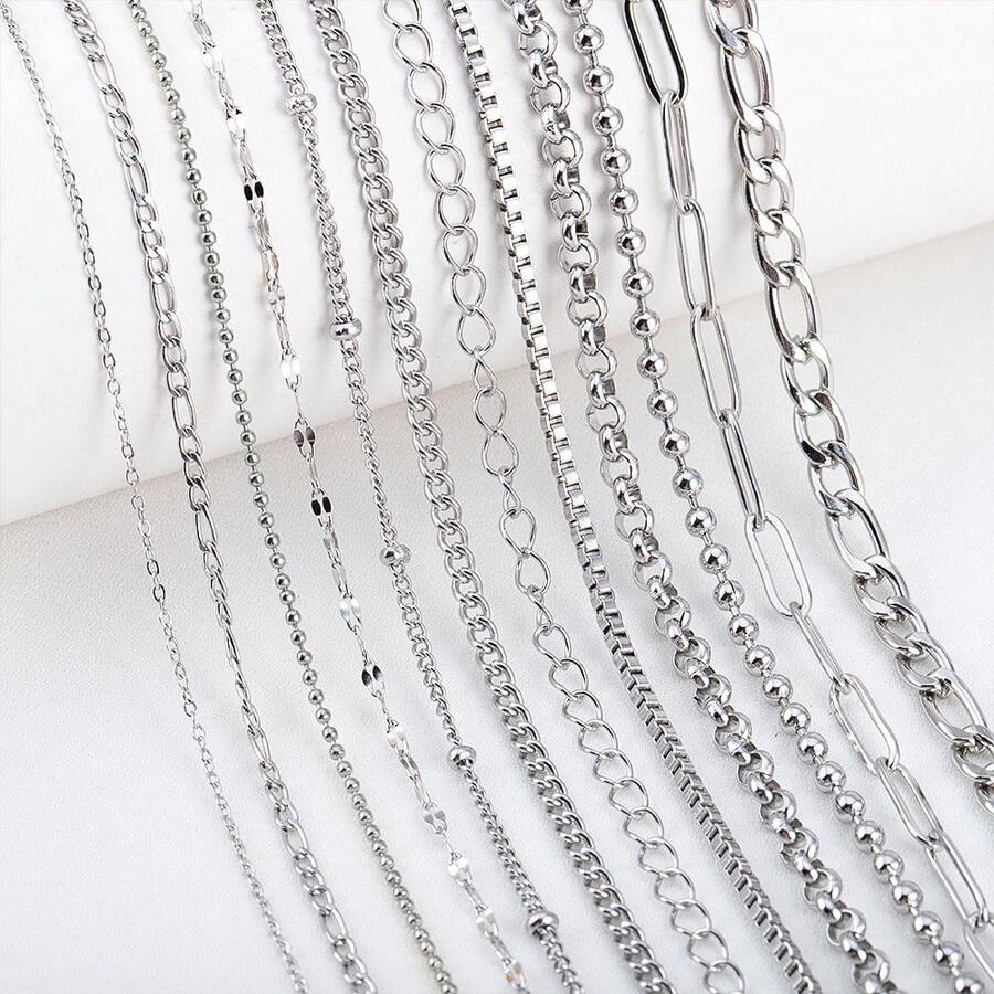 2m Stainless Steel Cross & O-Ring Lip Chain, Multi-Style Steel Color Stainless Steel Chain, Suitable For DIY Jewelry Making Bracelets Necklaces Accessories - 2 Meters - View 1