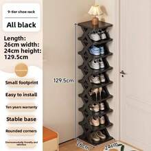 1pc 9/6/3 Tier Vertical Shoe Rack, Space-Saving Narrow Shoe Organizer, Small Shoe Rack DIY Freestanding, Suitable For Entryway Closet Hallway, Easy Assembly, Stable Structure, Black & White Plastic Material - Multicolor - View 2