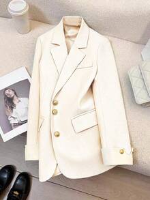 Elegant Blazer Jacket, New Casual Jacket, Chic Button Closure Blazer, Stylish Suit Spring - White - View 3