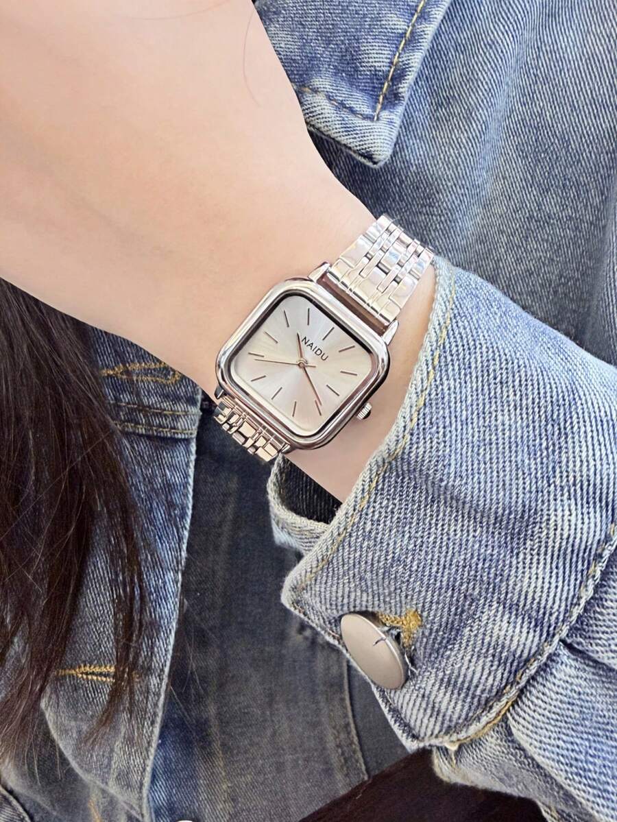 1件女士奢华复古经典百搭简约时尚石英表，适合日常佩戴 - 銀色 - 查看 1