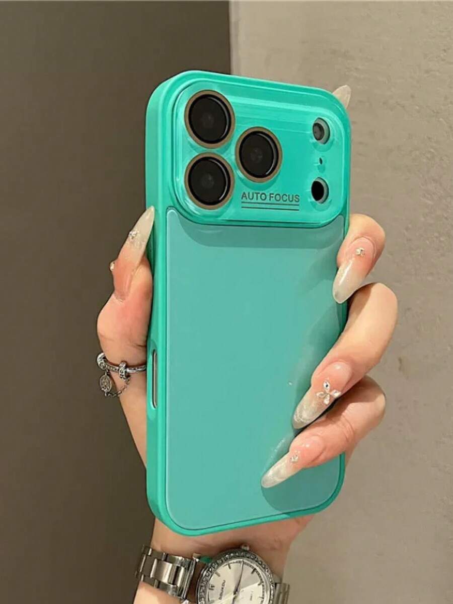 高端优雅蓝色玻璃手机壳，兼容 17 Pro Max、16 Pro（新款）、15、14、13、12，情侣款防摔保护套，带镜头膜 - 淺藍色 - 查看 1