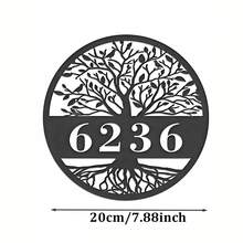 Custom Life Tree Metal Plate, Available In 3 Sizes! Personalized Number Tree Address Plate, Wall Hanging Metal Wall Art Decor For Home, Porch, Yard - Black - View 10