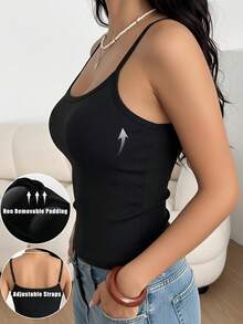 Áo tank top nữ cơ bản, thoải mái, tối giản, có đệm ngực, dáng ôm, không tay, dây đeo điều chỉnh được, màu đen. - màu đen - Xem 3