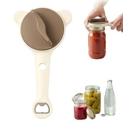 1 cái dụng cụ mở nắp lon 4 trong 1 mới - Dụng cụ nâng nắp bằng thép không gỉ có thể điều chỉnh, phù hợp cho người già và bệnh nhân viêm khớp, dùng được cho các loại lọ, chai và lon trong nhà bếp.