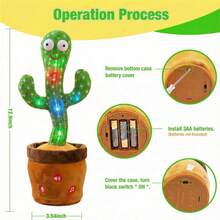 Musical Singing Dancing Cactus Toy For Toddlers, Mimicking Recording Repeating Plush With Adjustable Volume & 120 Songs, Interactive Tummy Time Baby Toy For All Kids - 音量可調的開花仙人掌 - 查看 2