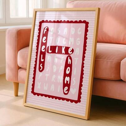 1ชิ้น งานศิลปะบนผนัง Homey Feeling | ของตกแต่งบ้านสีชมพูและแดงน่ารัก