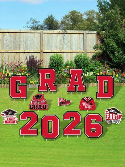 13pcs-Red-Themed Graduation Decorations 2026 - Class Of 2026 Graduation Signs, Congratulations Graduation Yard Signs - High School Graduation Party Supplies & Graduation Party Decorations