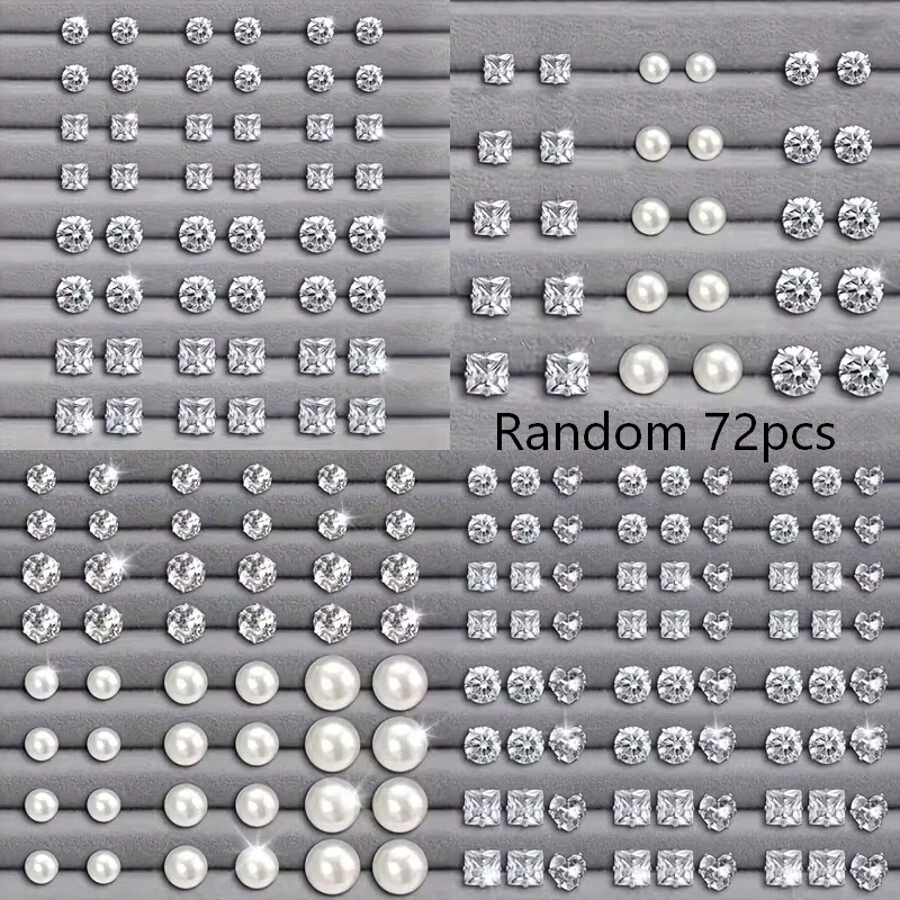 24/48/72件套男女通用银耳钉套装（圆形/心形/方形）| 奢华闪耀优雅 | 日常佩戴、宴会及派对（不含包装盒） - 彩色 - 查看 1