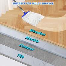 Indoor Cotton Mops For Floor Cleaning - Indoor Cleaning Mop For Wood Floors, Tile, Hardwood Floor, 52" Adjustable Stainless Steel Handle Mops To Clean Living Room, Kitchen,Bathroom (White Blue) - White - 查看 7
