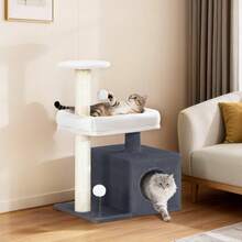 HaluPeit Cat Tree, 75 Cm Small, Multi-Level Cat Tower With 2 Sisal Scratching Posts, Cozy Caves, Resting Platform, Top Viewing Platform, Pom-Poms - Dark Grey - View 1