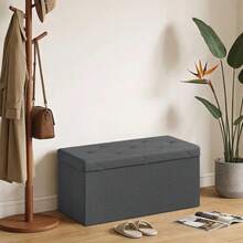 30 Inches Folding Storage Ottoman Bench, Storage Chest, Foot Rest Stool, Bedroom Bench With Storage, Gray - Xám (mới) - Xem 3