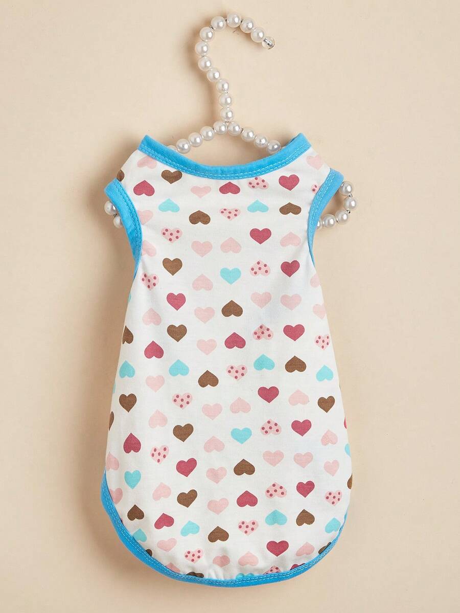 1pc Heart Print Pet Vest, Summer Breathable Tank Top For Small Dogs & Cats, Anti-Shedding Apparel - Multicolor - View 1