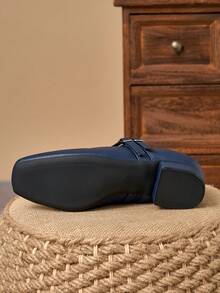 女士3厘米布面包跟时尚海军蓝金属酒红色玛丽珍粗跟黑色高端鞋 - 藏蓝色 - 查看 7