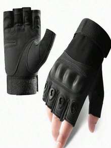 1 Pair (2 Pcs) Fingerless Gloves For Men, Work Gloves With Hard Knuckle For Outdoor Work Sports Motorcycle Cycling Training Airsoft Paintball Shooting Hunting Hiking Camping Climbing - Black - View 2