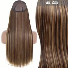 Clip-In Natural Hair Extension, Long Straight Synthetic Hairpiece, Blonde, Black, Mixed Color, Fake Hairpiece For Women HKQE - 軍綠色 - 查看 10