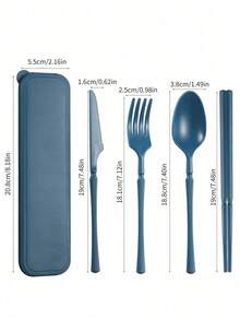 1 Set/8 Sets Portable Plastic Striped Cutlery Set, Camping Tableware, Reusable Spoon & Fork Set With Storage Box, Suitable Picnics & Daily Use,Kitchen,Back To School,School Supplies - Knife, Fork, Spoon, and Chopsticks *1 - (Dark Green) - View 5