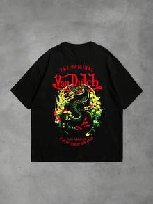 Fashion Vintage Prints Shirt, Summer Tops Streetwear, 1pcs Women's Von Ditch Dragon Floral Design Red And Green Print Fabric Soft & Skin-Friendly Unisex Style Gifts For Spring Festival, Valentine's Day, St. Patrick's Day & World Cup-Van Dutch Dragon Print Women T Shirt Classic Americana Style Graphic Sports Fan Gift - màu đen - Xem 8