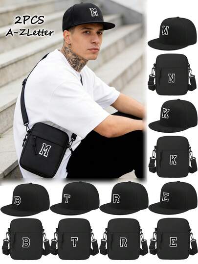 2pcs/Set Unisex 26 Letter Printed Baseball Cap & Portable Chest Bag Set, Outdoor Street Fashion Casual Adjustable Hip Hop Hat, Suitable For Spring, Summer Everyday, Outdoor Camping, Birthday, Father's Day Gift