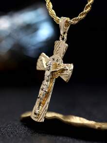 1pc 18K YS Jesus Cross Pendant Necklace, Hip-Hop Punk Style Jewelry, Suitable For Men's Women's Daily Wear - Gold - View 6
