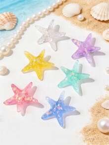 6pcs Women's Beach Vacation Starfish Side Bangs Hair Clips - Multicolor - View 3