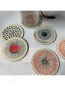 6件套简约木质杯垫套装，木质艺术杯垫，夏季水果艺术杯垫套装 - 装饰垫，适用于家居、办公室、派对、桌面装饰，可用于各种杯垫、桌面装饰、家居、餐厅、茶饮咖啡吧装饰 - 彩色 - 查看 8