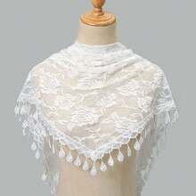 1件装女士经典蕾丝镂空玫瑰披肩，时尚流苏三角围巾新娘头饰，优雅女士蕾丝头巾 - 彩色 - 查看 12